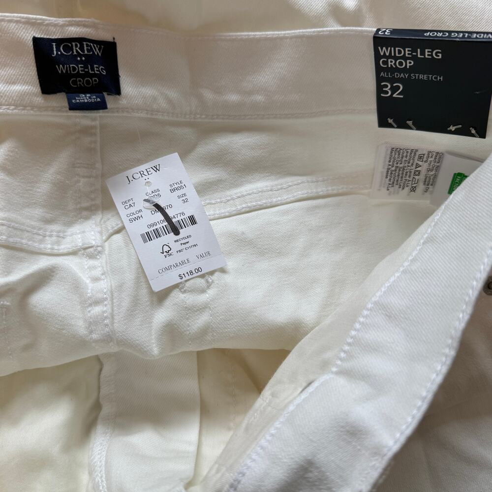 j. crew factory wide-leg crop jean all-day stretch seashell white br051 women 32 - Picture 5 of 5